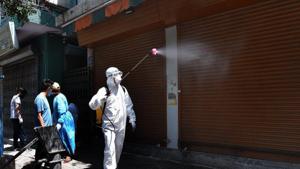Tibetans take their own initiative to sanitize their colony at Majnu Ka Tila for preventive measures from coronavirus in New Delhi.(Mohd Zakir/ Hindustan Times) Tibetans take their own initiative to sanitize their colony at Majnu Ka Tila for preventive measures from coronavirus in New Delhi.(Mohd Zakir/ Hindustan Times)