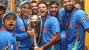 Team India celebrating the world cup win(Twitter) Team India celebrating the world cup win(Twitter)