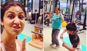 Shilpa Shetty cheered for her mother-in-law as she worked out. Shilpa Shetty cheered for her mother-in-law as she worked out.
