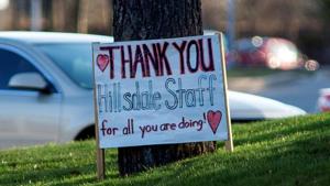 A sign showing support for Hillsdale Terrace after several residents died and part of the staff were sickened by the coronavirus disease Covid-19 at the seniors home in Oshawa, Ontario, Canada on April 5.(Reuters Photo) A sign showing support for Hillsdale Terrace after several residents died and part of the staff were sickened by the coronavirus disease Covid-19 at the seniors home in Oshawa, Ontario, Canada on April 5.(Reuters Photo)