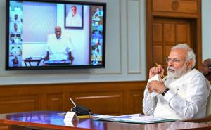 Prime Minister Narendra Modi interacts with floor leaders of the Opposition parties on Covid-19, April 8, 2020(PTI) Prime Minister Narendra Modi interacts with floor leaders of the Opposition parties on Covid-19, April 8, 2020(PTI)