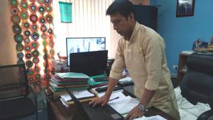 Manipur education minister Dr Th Radheshyam launching the e-format of comic books in his Imphal office.(DIPR Manipur) Manipur education minister Dr Th Radheshyam launching the e-format of comic books in his Imphal office.(DIPR Manipur)