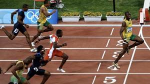 Usain Bolt celebrates at the finish line after winning the 100 m sprint at the 2008 Olympics.(Twitter/Usain Bolt) Usain Bolt celebrates at the finish line after winning the 100 m sprint at the 2008 Olympics.(Twitter/Usain Bolt)