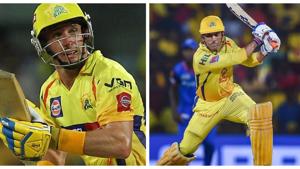 MS Dhoni and Mike Hussey.(PTI) MS Dhoni and Mike Hussey.(PTI)