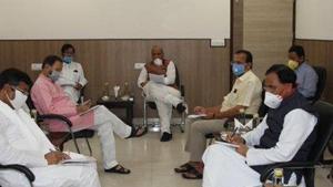 The GoM met a day after the PMO held a preparatory meeting with officials of seven key ministries to go through the fine details of partially relaxing the ongoing lockdown, a move aimed at restarting activity in select sectors of the Indian economy. (Photo: @rajnathsingh) The GoM met a day after the PMO held a preparatory meeting with officials of seven key ministries to go through the fine details of partially relaxing the ongoing lockdown, a move aimed at restarting activity in select sectors of the Indian economy. (Photo: @rajnathsingh)