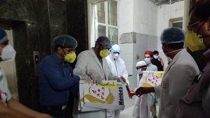 On Friday, a local non-governmental organisation (NGO), Mitra Foundation, organised distribution of gift hampers, including drawing kits and other activity tools, for the young patients to encourage them to engage in creative pursuits while undergoing treatment at the hospital.(HT Photo) On Friday, a local non-governmental organisation (NGO), Mitra Foundation, organised distribution of gift hampers, including drawing kits and other activity tools, for the young patients to encourage them to engage in creative pursuits while undergoing treatment at the hospital.(HT Photo)