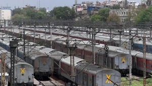 Train coaches seen at a parking bay during the lockdown, at New Delhi Railway Station, Saturday, April 18, 2020.(Mohd Zakir/HT PHOTO) Train coaches seen at a parking bay during the lockdown, at New Delhi Railway Station, Saturday, April 18, 2020.(Mohd Zakir/HT PHOTO)
