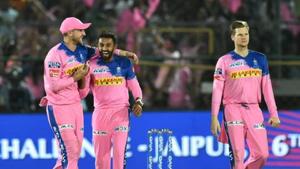 Rajasthan Royals bowler Shreyas Gopal (C) celebrates wicket of Sunrisers Hyderabad batsman Manish Pandey during the Indian Premier League (IPL T20 2019).(PTI) Rajasthan Royals bowler Shreyas Gopal (C) celebrates wicket of Sunrisers Hyderabad batsman Manish Pandey during the Indian Premier League (IPL T20 2019).(PTI)