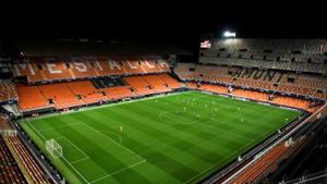 General view in the empty stadium as the match is played behind closed doors as the number of coronavirus cases grow around the world.(UEFA) General view in the empty stadium as the match is played behind closed doors as the number of coronavirus cases grow around the world.(UEFA)