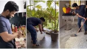 Ram Charan uploaded his video doing house work.