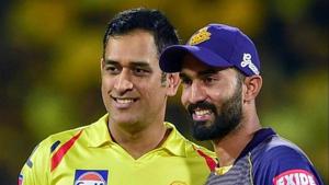 File image of MS Dhoni, Dinesh Karthik(Twitter) File image of MS Dhoni, Dinesh Karthik(Twitter)