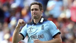 England's Chris Woakes celebrates the dismissal of India's Rohit Sharma during the Cricket World Cup.(AP) England's Chris Woakes celebrates the dismissal of India's Rohit Sharma during the Cricket World Cup.(AP)