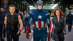 Captain America, Hawkeye and Black Widow in a still from the Avengers. Captain America, Hawkeye and Black Widow in a still from the Avengers.
