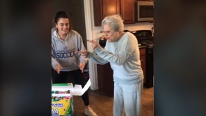 The clip shared by TikTok user @d.agonzalez shows her sister teaching their grandmother some steps.(TikTok/@d.agonzalez) The clip shared by TikTok user @d.agonzalez shows her sister teaching their grandmother some steps.(TikTok/@d.agonzalez)