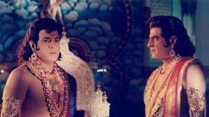 Arun Govil and Jeetendra in Lav Kush. Arun Govil and Jeetendra in Lav Kush.