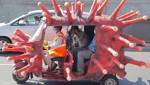 The auto is made of 165 discarded plastic bottles. It took six days with the help of six people to make this quirky piece of art. The auto is made of 165 discarded plastic bottles. It took six days with the help of six people to make this quirky piece of art.