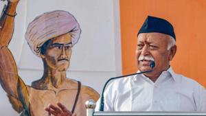 Rashtriya Swayamsevak Sangh (RSS) Chief Mohan Bhagwat also underlined the necessity of following the government’s protocol on social distancing.(PTI photo) Rashtriya Swayamsevak Sangh (RSS) Chief Mohan Bhagwat also underlined the necessity of following the government’s protocol on social distancing.(PTI photo)