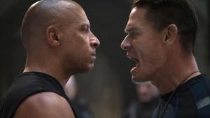 This image released by Universal Pictures shows Vin Diesel, left, and John Cena in a scene from F9.(AP) This image released by Universal Pictures shows Vin Diesel, left, and John Cena in a scene from F9.(AP)