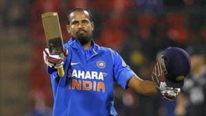 India's Yusuf Pathan celebrates after scoring a century during the fourth one-day international cricket match against New Zealand in Bangalore.(REUTERS) India's Yusuf Pathan celebrates after scoring a century during the fourth one-day international cricket match against New Zealand in Bangalore.(REUTERS)