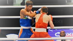 India's Gaurav Solanki defeated Kyrgyzstan’s national boxing champion Akylbek Esenbek Uulu to cruise into the pre-quarter finals of the Asia Oceania Olympic qualifiers in the 52 kg. India's Gaurav Solanki defeated Kyrgyzstan’s national boxing champion Akylbek Esenbek Uulu to cruise into the pre-quarter finals of the Asia Oceania Olympic qualifiers in the 52 kg.