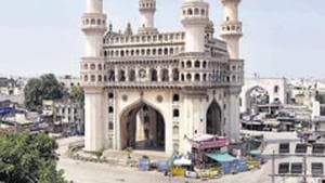 An aerial view of deserted Charminar during the lockdown.(ANI Photo) An aerial view of deserted Charminar during the lockdown.(ANI Photo)