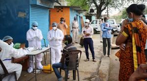 Bhopal: A team of doctors wearing protective suits examine the residents of Vallabh Nagar locailty in wake of the coronavirus pandemic, during the nationwide lockdown, in Bhopal, Friday, May 1, 2020. (PTI Photo)(PTI01-05-2020_000239B)(PTI)