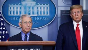 File photo of US President Donald Trump with National Institute of Allergy and Infectious Diseases Director Dr. Anthony Fauci as Fauci answers a question during the daily coronavirus task force briefing at the White House in Washington, U.S., April 17, 2020.(Reuters File) File photo of US President Donald Trump with National Institute of Allergy and Infectious Diseases Director Dr. Anthony Fauci as Fauci answers a question during the daily coronavirus task force briefing at the White House in Washington, U.S., April 17, 2020.(Reuters File)