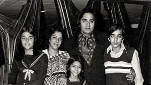 Nargis with her family, husband Sunil Dutt, son Sanjay Dutt and daughters Priya and Namrata. Nargis with her family, husband Sunil Dutt, son Sanjay Dutt and daughters Priya and Namrata.