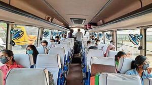 The Delhi government on Saturday sent a fleet of 45 buses to bring the students home. The Delhi government on Saturday sent a fleet of 45 buses to bring the students home.