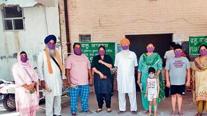 Some of the stranded pilgrims evacuated by Punjab government from Nanded’s Hazur Sahib shrine, in Bathinda on Sunday Some of the stranded pilgrims evacuated by Punjab government from Nanded’s Hazur Sahib shrine, in Bathinda on Sunday