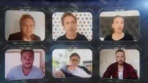 The six original Avengers cast members in a screengrab from their virtual reunion.