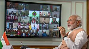 Prime Minister Narendra Modi during the Non-Aligned Movement (NAM) Summit via video conference to discuss the response to the Covid-19 pandemic and crisis related to it.(PTI Photo) Prime Minister Narendra Modi during the Non-Aligned Movement (NAM) Summit via video conference to discuss the response to the Covid-19 pandemic and crisis related to it.(PTI Photo)