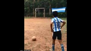 The image shows the boy getting ready to kick the ball.(Screengrab) The image shows the boy getting ready to kick the ball.(Screengrab)