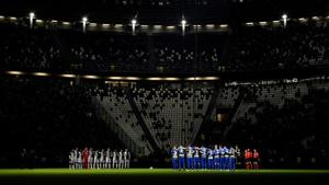 General view as the teams observe a minutes silence before the match.(REUTERS) General view as the teams observe a minutes silence before the match.(REUTERS)