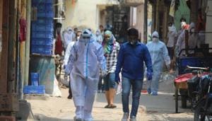 Medical workers in PPE overalls during a screening exercise in Gurugram’s Sirhaul village which was declared a containment zone.(Yogendra Kumar/HT PHOTO) Medical workers in PPE overalls during a screening exercise in Gurugram’s Sirhaul village which was declared a containment zone.(Yogendra Kumar/HT PHOTO)