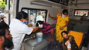 Visakhapatnam: Affected people being taken to a hospital for treatment after a major chemical gas leakage at LG Polymers industry in RR Venkatapuram village.(PTI) Visakhapatnam: Affected people being taken to a hospital for treatment after a major chemical gas leakage at LG Polymers industry in RR Venkatapuram village.(PTI)