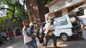 Visakhapatnam: An affected man being taken for treatment at King George Hospital after a major chemical gas leakage at LG Polymers industry in RR Venkatapuram village, Visakhapatnam.)(PTI) Visakhapatnam: An affected man being taken for treatment at King George Hospital after a major chemical gas leakage at LG Polymers industry in RR Venkatapuram village, Visakhapatnam.)(PTI)