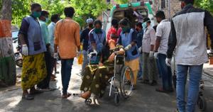 An affected woman on a wheelchair being taken for treatment at King George Hospital after a major chemical gas leakage at LG Polymers industry in RR Venkatapuram village, Visakhapatnam, Thursday, May 07, 2020.(PTI) An affected woman on a wheelchair being taken for treatment at King George Hospital after a major chemical gas leakage at LG Polymers industry in RR Venkatapuram village, Visakhapatnam, Thursday, May 07, 2020.(PTI)