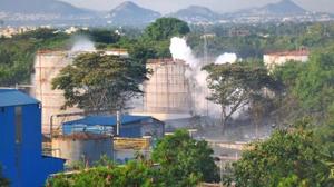 Vapour billows out from LG Polymers industry after a major chemical gas leak, in RR Venkatapuram village, Visakhapatnam, Thursday, May 07, 2020.(PTI) Vapour billows out from LG Polymers industry after a major chemical gas leak, in RR Venkatapuram village, Visakhapatnam, Thursday, May 07, 2020.(PTI)