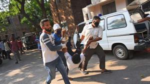 An affected man being taken for treatment at King George Hospital after a major chemical gas leakage at LG Polymers industry in RR Venkatapuram village, Visakhapatnam.(PTI) An affected man being taken for treatment at King George Hospital after a major chemical gas leakage at LG Polymers industry in RR Venkatapuram village, Visakhapatnam.(PTI)