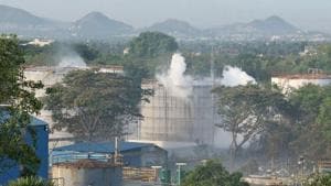 Smoke is seen at LG Polymers plant in Visakhapatnam, India, May 7, 2020.(REUTERS) Smoke is seen at LG Polymers plant in Visakhapatnam, India, May 7, 2020.(REUTERS)