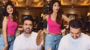 Shilpa Shetty and Raj Kundra in a still from the video. Shilpa Shetty and Raj Kundra in a still from the video.