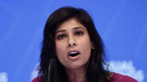 IMF Chief Economist and Director of the Research Department, Gita Gopinath said, baseline scenario assumed that the pandemic fades in the second half of this year and that containment measures can be gradually wound down, a scenario that looks less likely now.(AFP) IMF Chief Economist and Director of the Research Department, Gita Gopinath said, baseline scenario assumed that the pandemic fades in the second half of this year and that containment measures can be gradually wound down, a scenario that looks less likely now.(AFP)