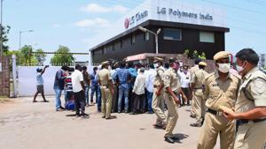 Police personnel at the LG Polymers plant, a day after the major chemical gas leak incident, in RR Venkatapuram village in Visakhapatnam(PTI Photo) Police personnel at the LG Polymers plant, a day after the major chemical gas leak incident, in RR Venkatapuram village in Visakhapatnam(PTI Photo)