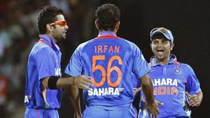 Suresh Raina (R), Virat Kohli (L) and Irfan Pathan celebrate taking the wicket of Sri Lanka's Tillakaratne Dilshan during their Twenty20 cricket match in Pallekele.(Reuters) Suresh Raina (R), Virat Kohli (L) and Irfan Pathan celebrate taking the wicket of Sri Lanka's Tillakaratne Dilshan during their Twenty20 cricket match in Pallekele.(Reuters)
