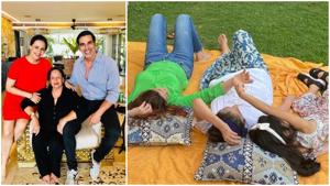 Akshay Kumar with his mother and sister; Twinkle Khanna with mum Dimple Kapadia and daughter Nitara. Akshay Kumar with his mother and sister; Twinkle Khanna with mum Dimple Kapadia and daughter Nitara.