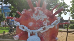 An installation made by artists in Odisha to spread awareness about Covid-19.(HT PHOTO) An installation made by artists in Odisha to spread awareness about Covid-19.(HT PHOTO)