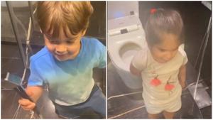 Yash and Roohi wanted to wash their dad Karan Johar but he did not oblige. Yash and Roohi wanted to wash their dad Karan Johar but he did not oblige.