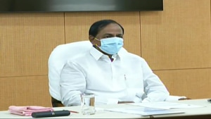 Telangana Chief Minister K Chandrashekhar Rao at Prime Minister Narendra Modi’s video conference with chief ministers on Monday.(ANI) Telangana Chief Minister K Chandrashekhar Rao at Prime Minister Narendra Modi’s video conference with chief ministers on Monday.(ANI)