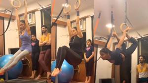 Rohman Shawl keeps a close watch as Sushmita Sen’s daughters Renee and Alisah workout at home. Rohman Shawl keeps a close watch as Sushmita Sen’s daughters Renee and Alisah workout at home.